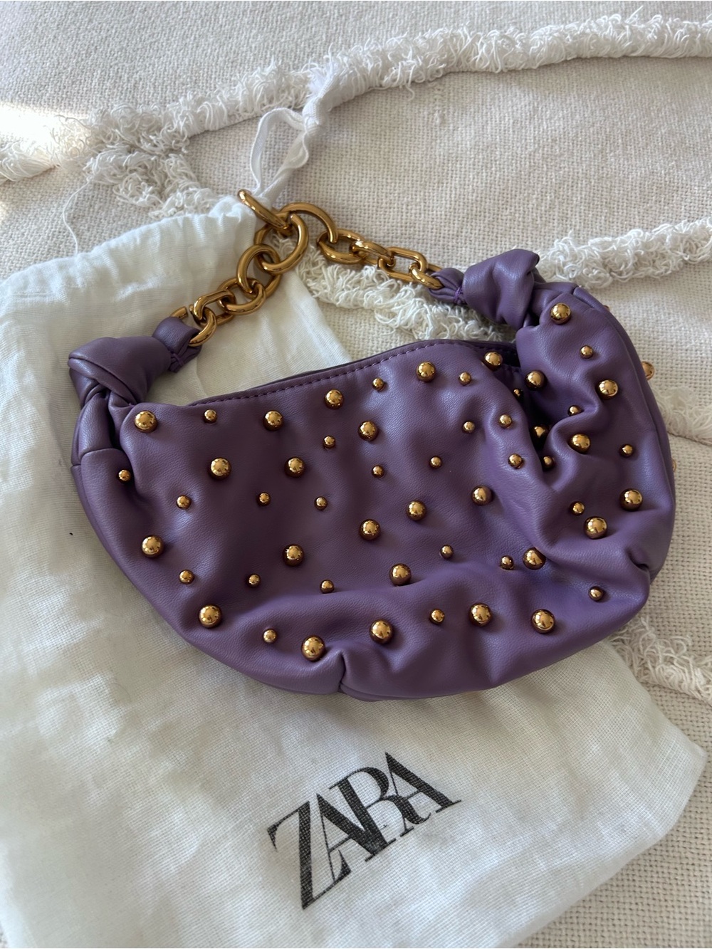 ZARA Lilac Studded Mini Bag with Gold Chain Handle